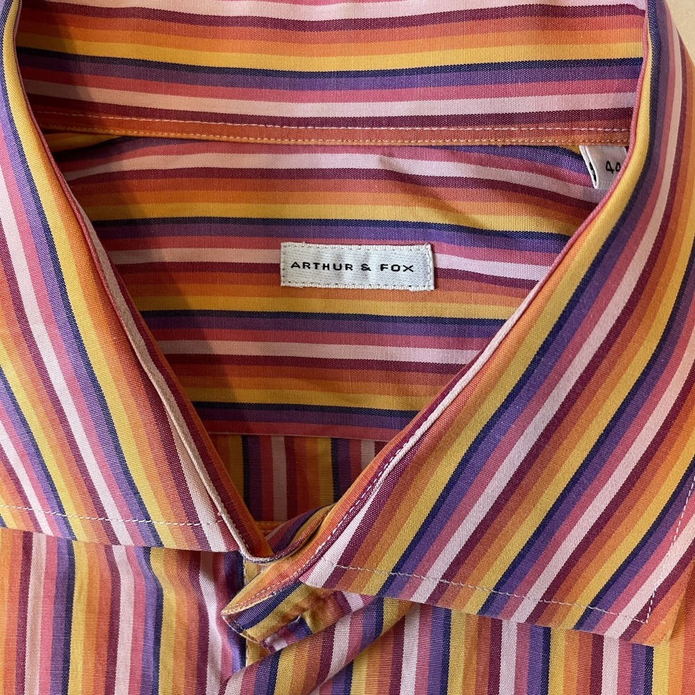 Arthur & Fox Mens Long Sleeve Orange Striped Buttoned Shirt, Size 44 / US XL - Picture 4 of 10